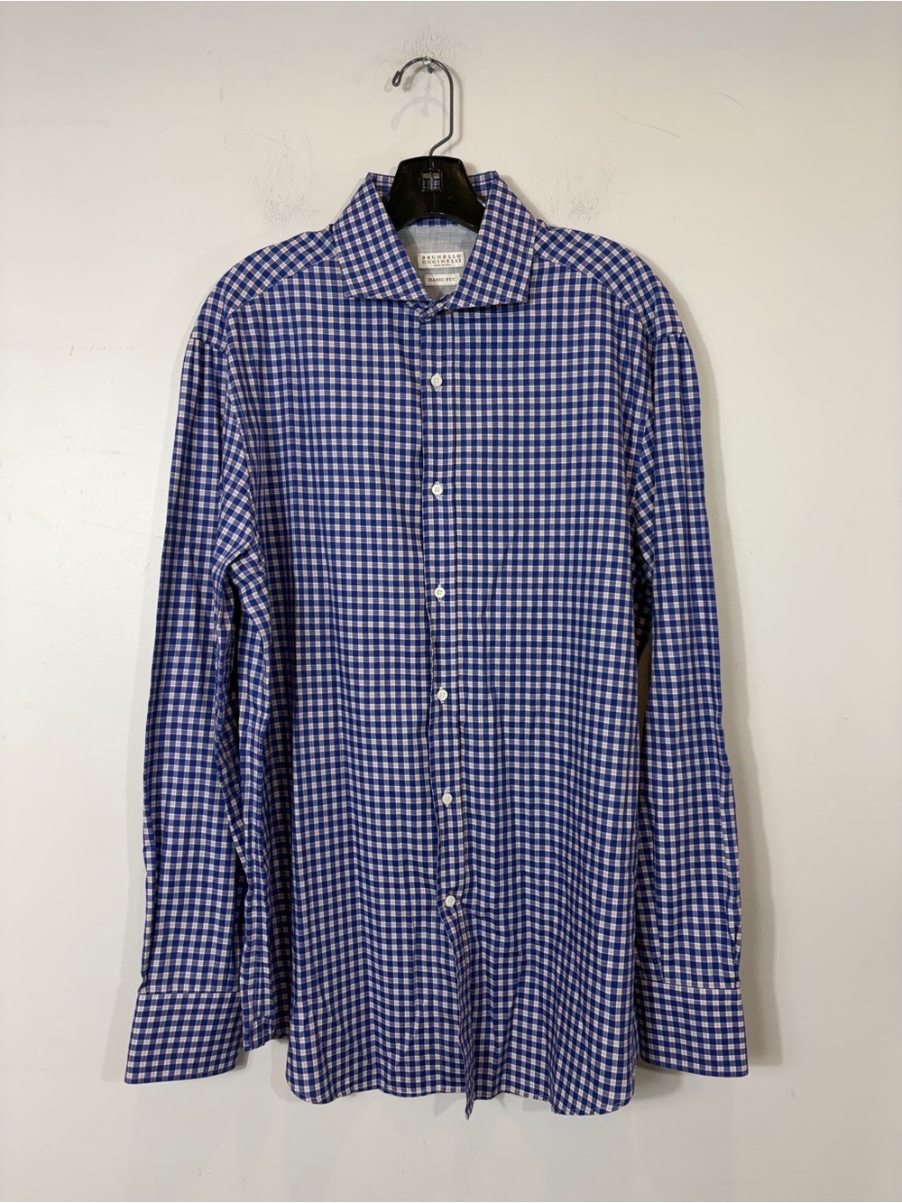 Brunello Cucinelli Blue & White Check Cotton Button Down Shirt XL made in Italy